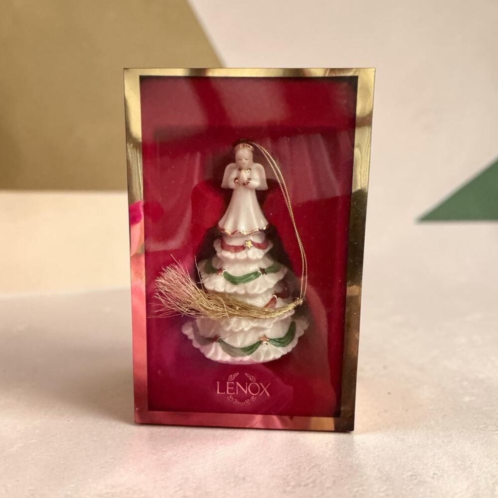 LENOX 2003 Angel On Christmas Tree Porcelain Bell With Box Gold Trim